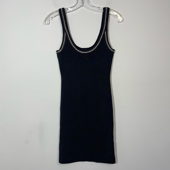 Good American Chain detailed knit tank mini dress black 2 M Ribbed Stretch Goth - Picture 6 of 16